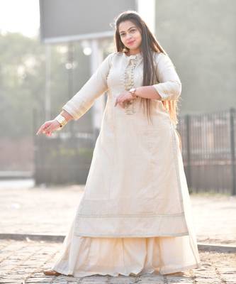 Calming cream silk kurta with skirt 2