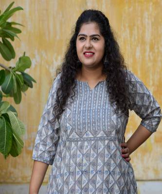 Grey blue dabu handblock printed  kurta With pant 1