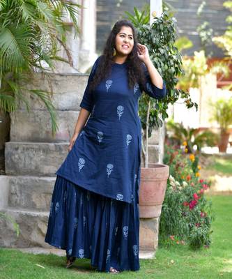 Indigo khadi print sharara set 1