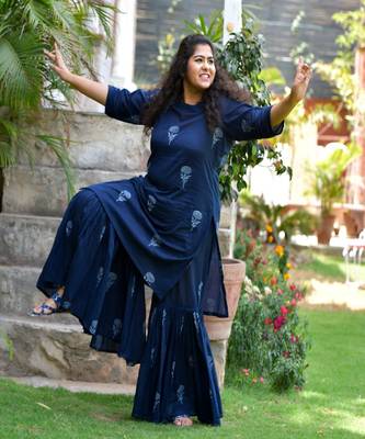 Indigo khadi print sharara set 2