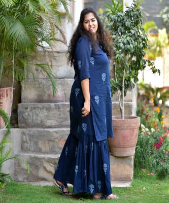 Indigo khadi print sharara set 3
