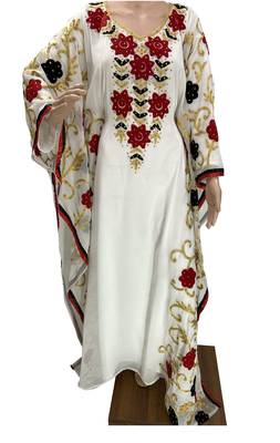 white georgette moroccan islamic dubai kaftan farasha aari and stone work dress 1