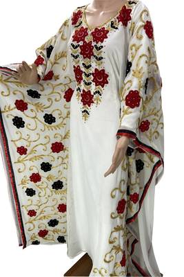 white georgette moroccan islamic dubai kaftan farasha aari and stone work dress 2