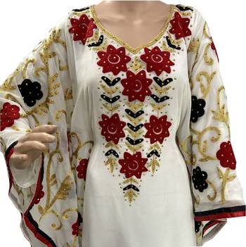 white georgette moroccan islamic dubai kaftan farasha aari and stone work dress 3