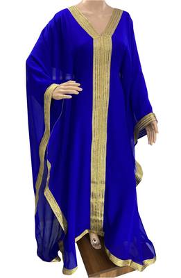 royal blue georgette moroccan islamic dubai kaftan farasha zari and stone work dress 1