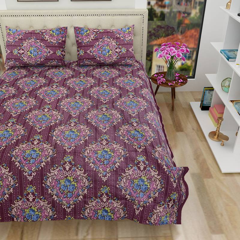 Jaipuri Printed Cotton Double Bedsheet with Pillow Covers VED 3186267