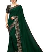 Dark Green embroidered georgette saree with blouse