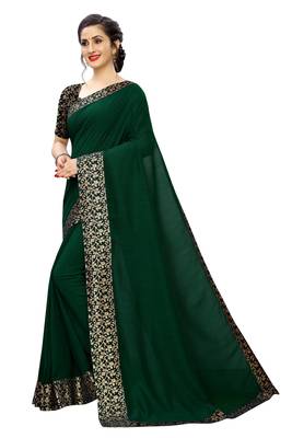 Dark Green embroidered georgette saree with blouse 2
