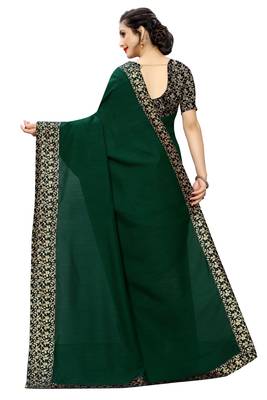 Dark Green embroidered georgette saree with blouse 3