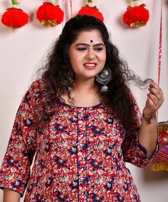 Navy Blue Floral Rayon Kurta with Navy Blue Rayon Pant 1