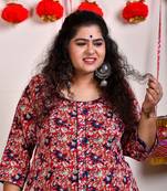 Navy Blue Floral Rayon Kurta with Navy Blue Rayon Pant