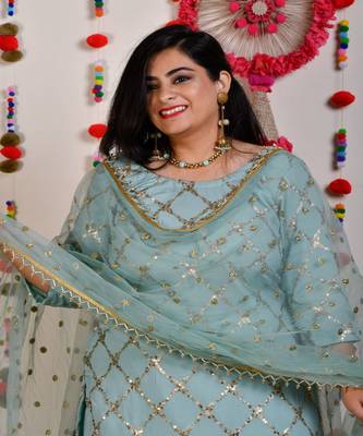 Powder Blue Sequin crepe  Sharara set 2