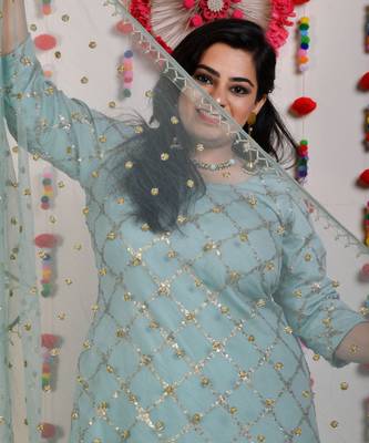 Powder Blue Sequin crepe  Sharara set 3