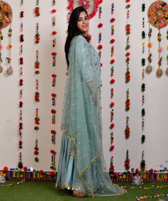 Powder Blue Sequin crepe  Sharara set 4