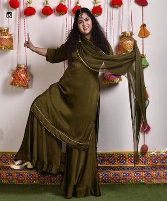 Mehendi green chinon sharara set 1
