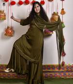 Mehendi green chinon sharara set