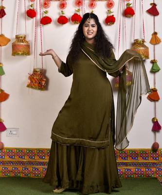 Mehendi green chinon sharara set 2