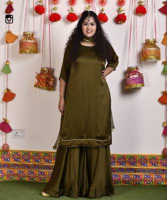 Mehendi green chinon sharara set 3