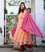 Peach Bandhani Gharchola Anarkali with Rani Bandhani Gharchola Duppata & Rani Pink Rayon Pants