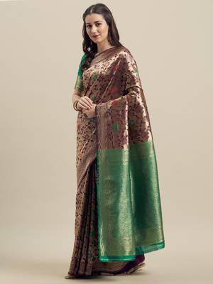 Wine woven banarasi silk saree with blouse 1