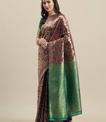 Wine woven banarasi silk saree with blouse