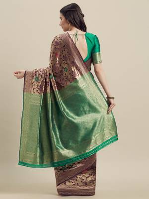 Wine woven banarasi silk saree with blouse 2