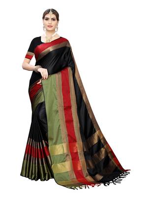 Black woven cotton silk saree with blouse 1
