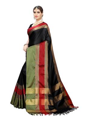 Black woven cotton silk saree with blouse 2