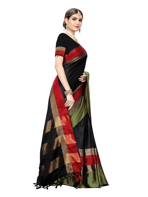 Black woven cotton silk saree with blouse 3