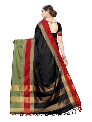 Black woven cotton silk saree with blouse 4