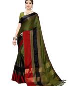 Green woven cotton silk saree with blouse
