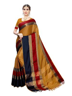 Mustard woven cotton silk saree with blouse 1