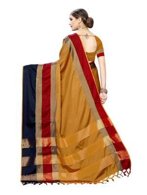 Mustard woven cotton silk saree with blouse 4