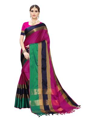 Pink woven cotton silk saree with blouse 1