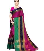 Pink woven cotton silk saree with blouse