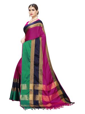 Pink woven cotton silk saree with blouse 2
