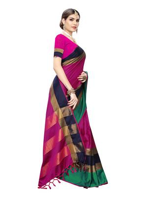 Pink woven cotton silk saree with blouse 3