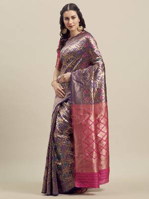 Purple woven banarasi silk saree with blouse 1