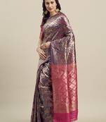 Purple woven banarasi silk saree with blouse