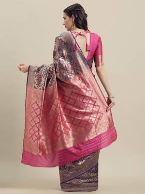 Purple woven banarasi silk saree with blouse 2
