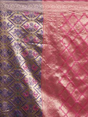 Purple woven banarasi silk saree with blouse 4