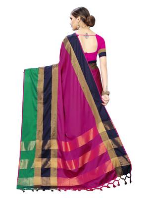 Pink woven cotton silk saree with blouse 4