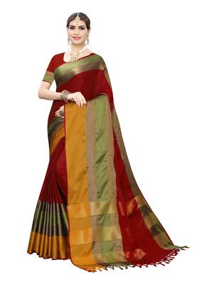 Red woven cotton silk saree with blouse 1