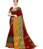 Red woven cotton silk saree with blouse