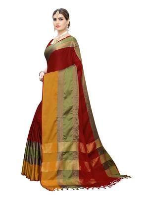 Red woven cotton silk saree with blouse 2