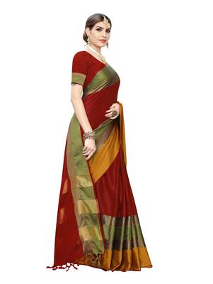 Red woven cotton silk saree with blouse 3