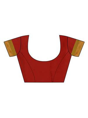 Red woven cotton silk saree with blouse 5
