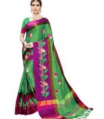 Green embroidered cotton silk saree with blouse