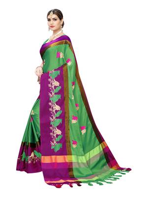 Green embroidered cotton silk saree with blouse 2