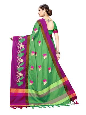 Green embroidered cotton silk saree with blouse 4
